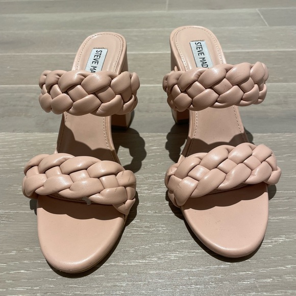 Steve Madden beige braided block heels size 7.5 - Picture 2 of 5